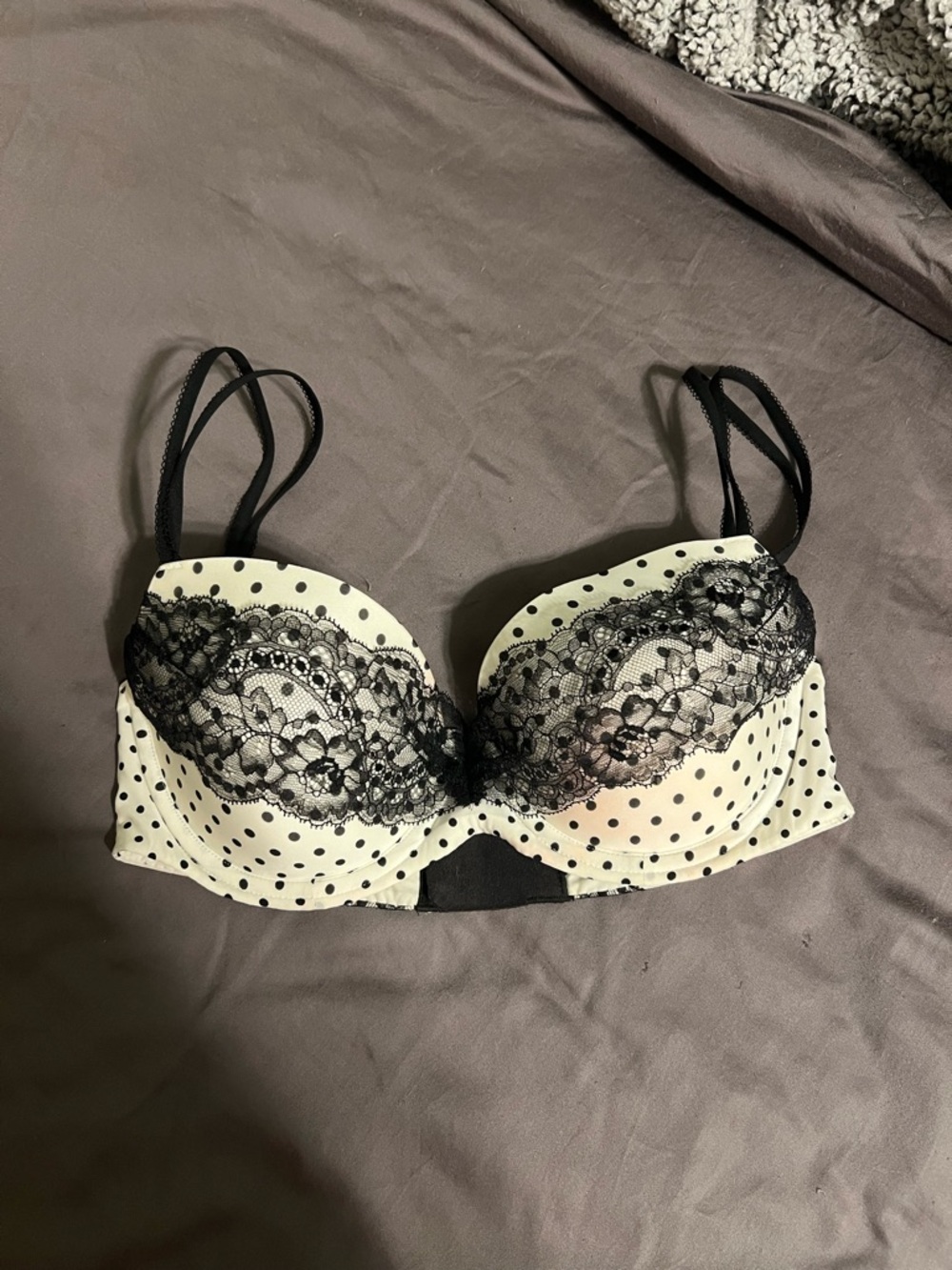 Victoria's Secret Dream Angels Lined Demi/Double Black Lace Polka Dot PushUp Bra